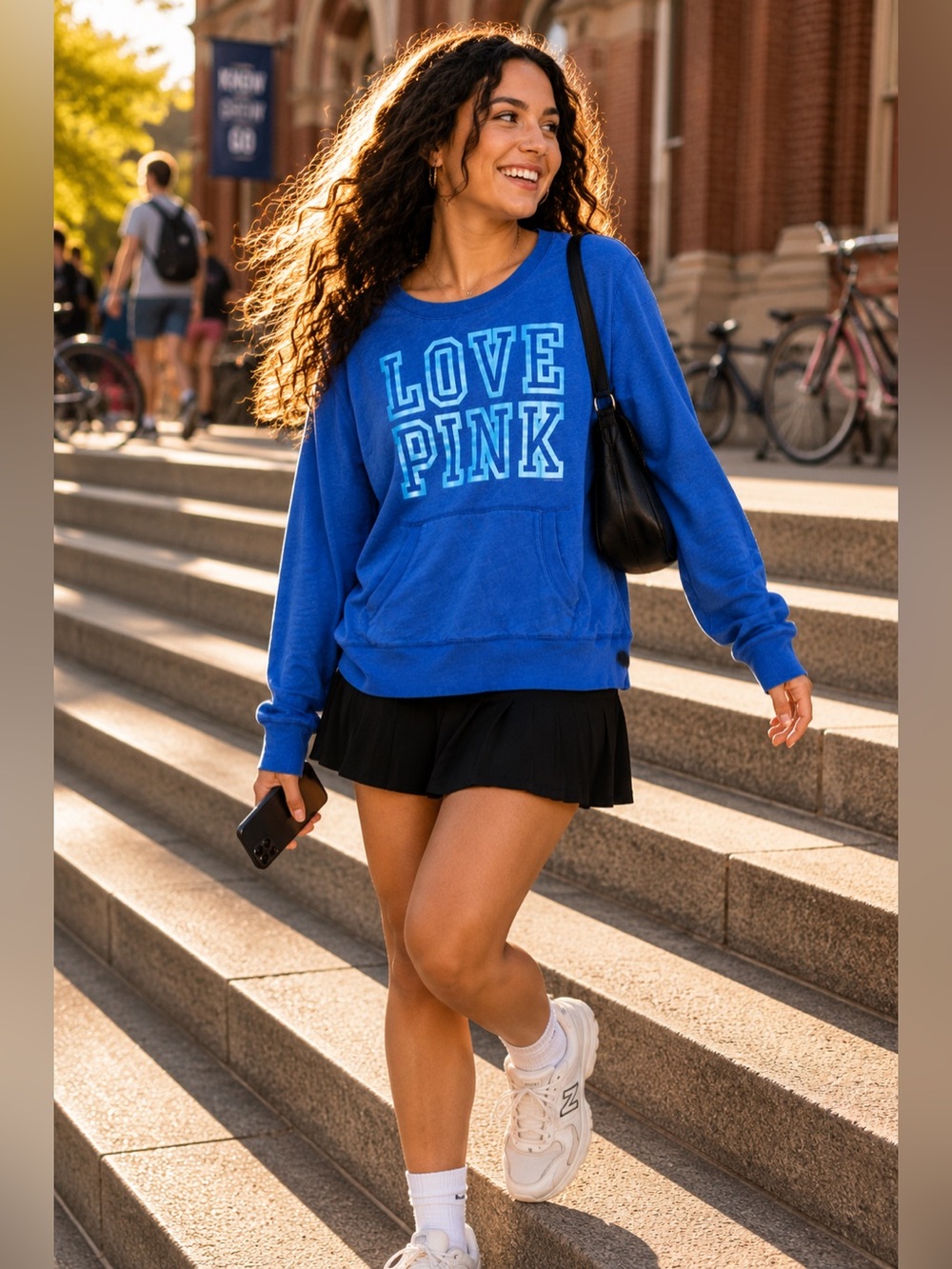 PINK Victoria’s Secret LOVE PINK Blue Varsity Sweatshirt Large | 21” PTP